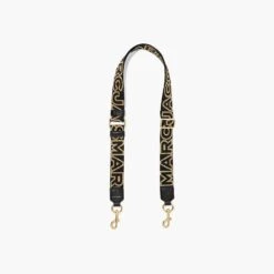 Marc Jacobs The Thin Outline Logo Webbing Strap BLACK/GOLD