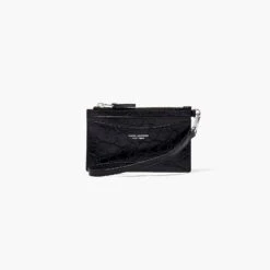 Marc Jacobs The Slim 84 Croc-Embossed Top Zip Wristlet BLACK