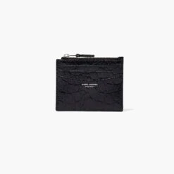 Marc Jacobs The Slim 84 Croc-Embossed Zip Card Case BLACK