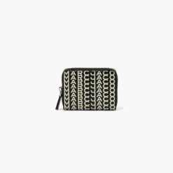 Marc Jacobs The Monogram Leather Zip Around Wallet BLACK/WHITE